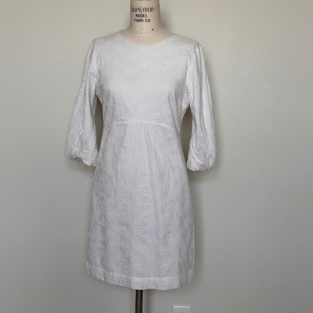 Gap White Eyelet Lace Cotton Mini Dress Puff Sleeve Floral Embroidery cottage 2